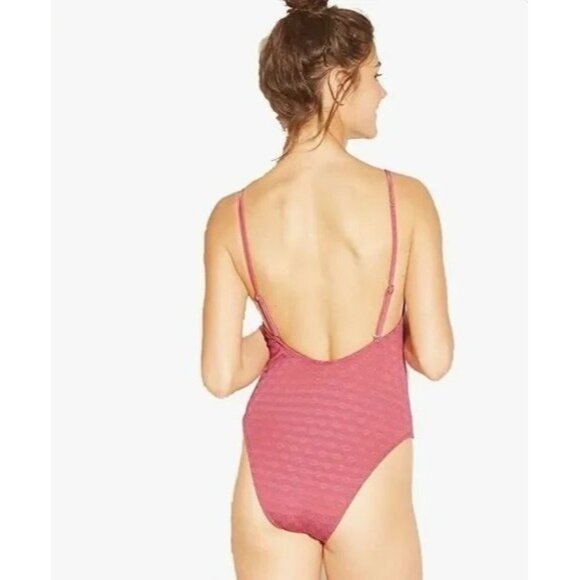 Xhilaration Womens Pink Floral Eyelet Lace One Piece Swimsuit Size Medium Boho - Picture 11 of 14